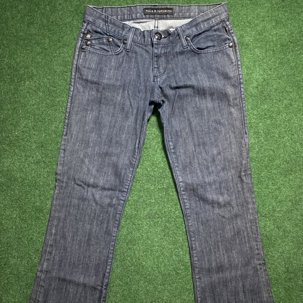 Rock & Republic Women’s Kasandra Snap-Button Studded Jeans 26 Dark-Wash